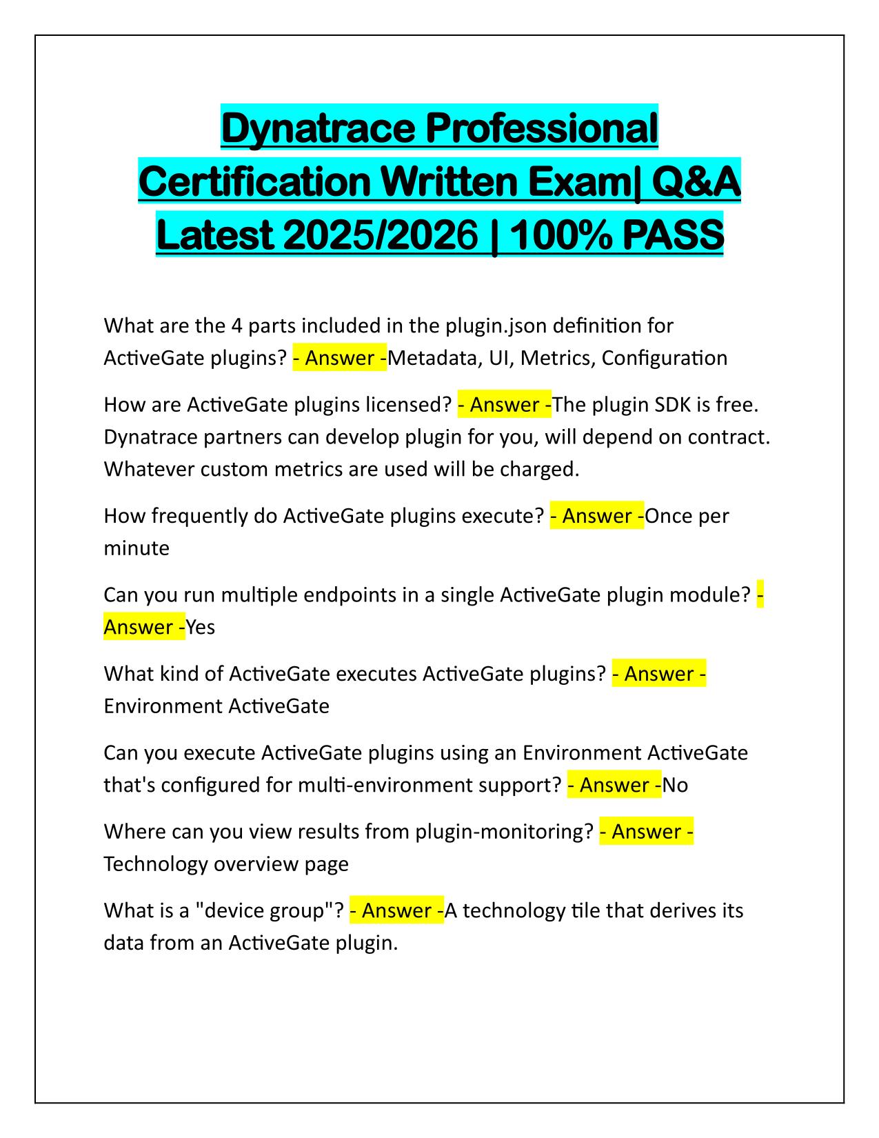 Dynatrace Professional Certification Written Exam Q&A Latest Update