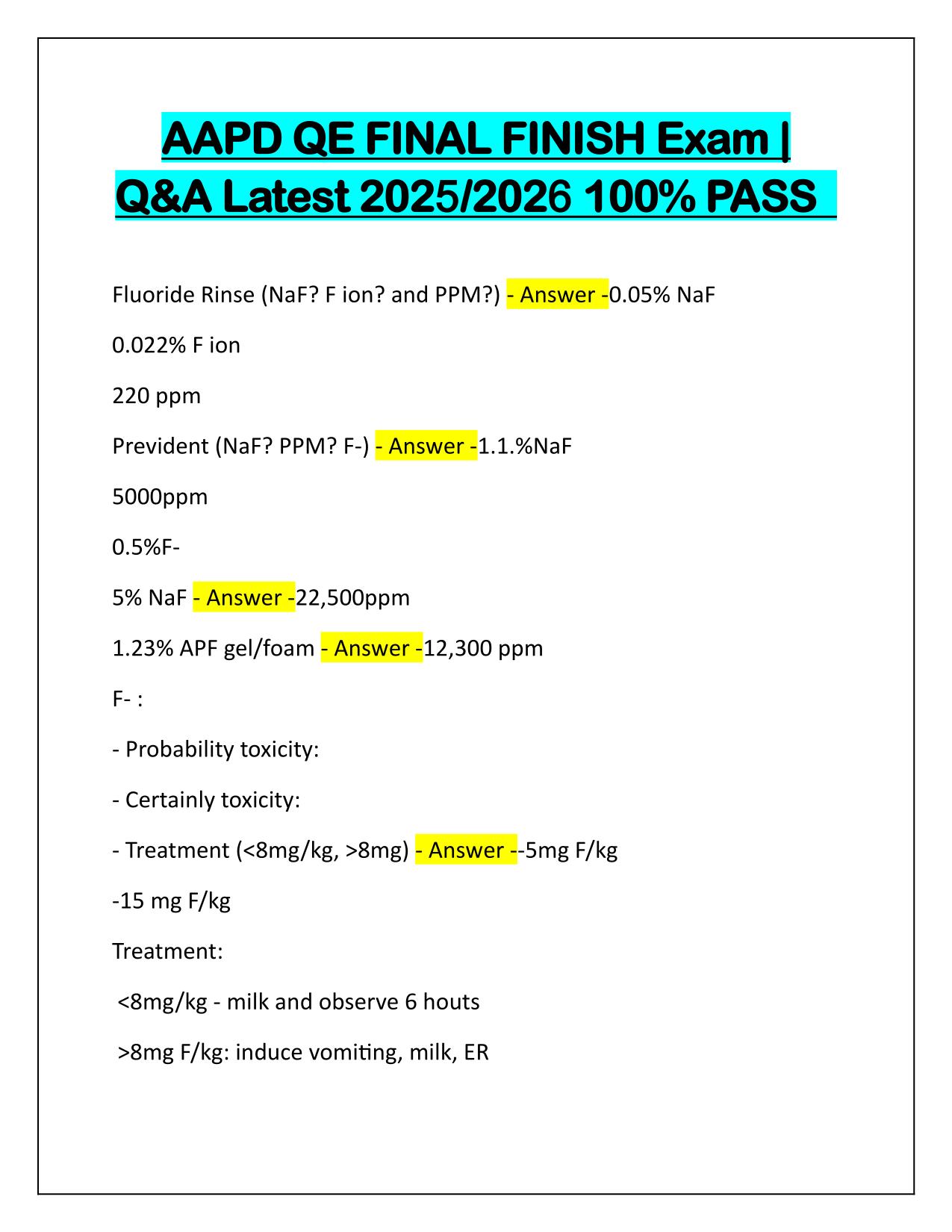 Package Deal for AAPD QE EXAMS Q&A Latest Update 2025-2026