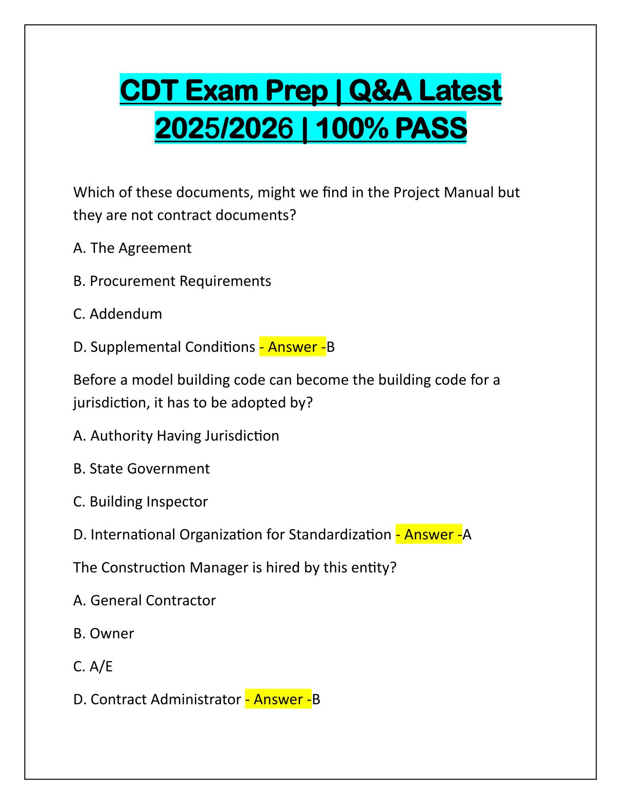 CDT Exam Prep Correctly Answered Latest Update