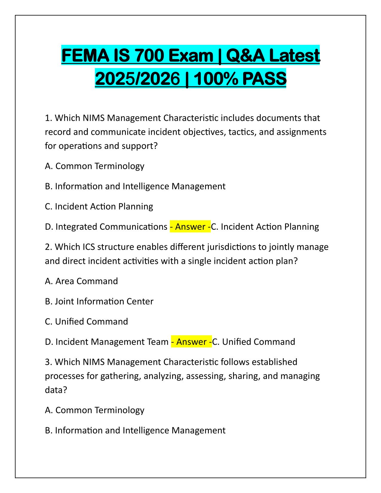 FEMA IS 700 Exam Q&A Latest Update 2025