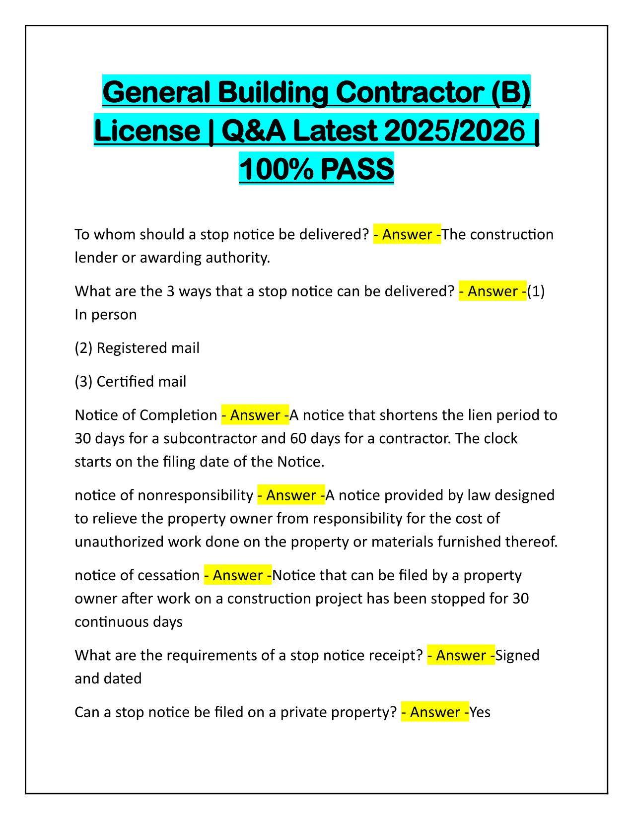 General Building Contractor (B) License | Q&A Latest Update | 100% PASS