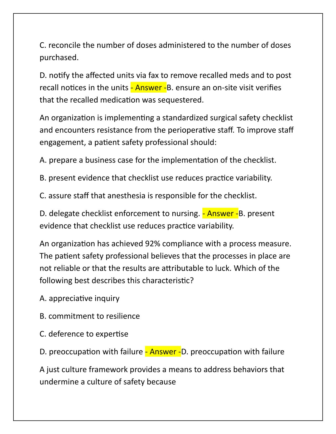 CPPS IHI Practice Exam Correctly Answered Latest