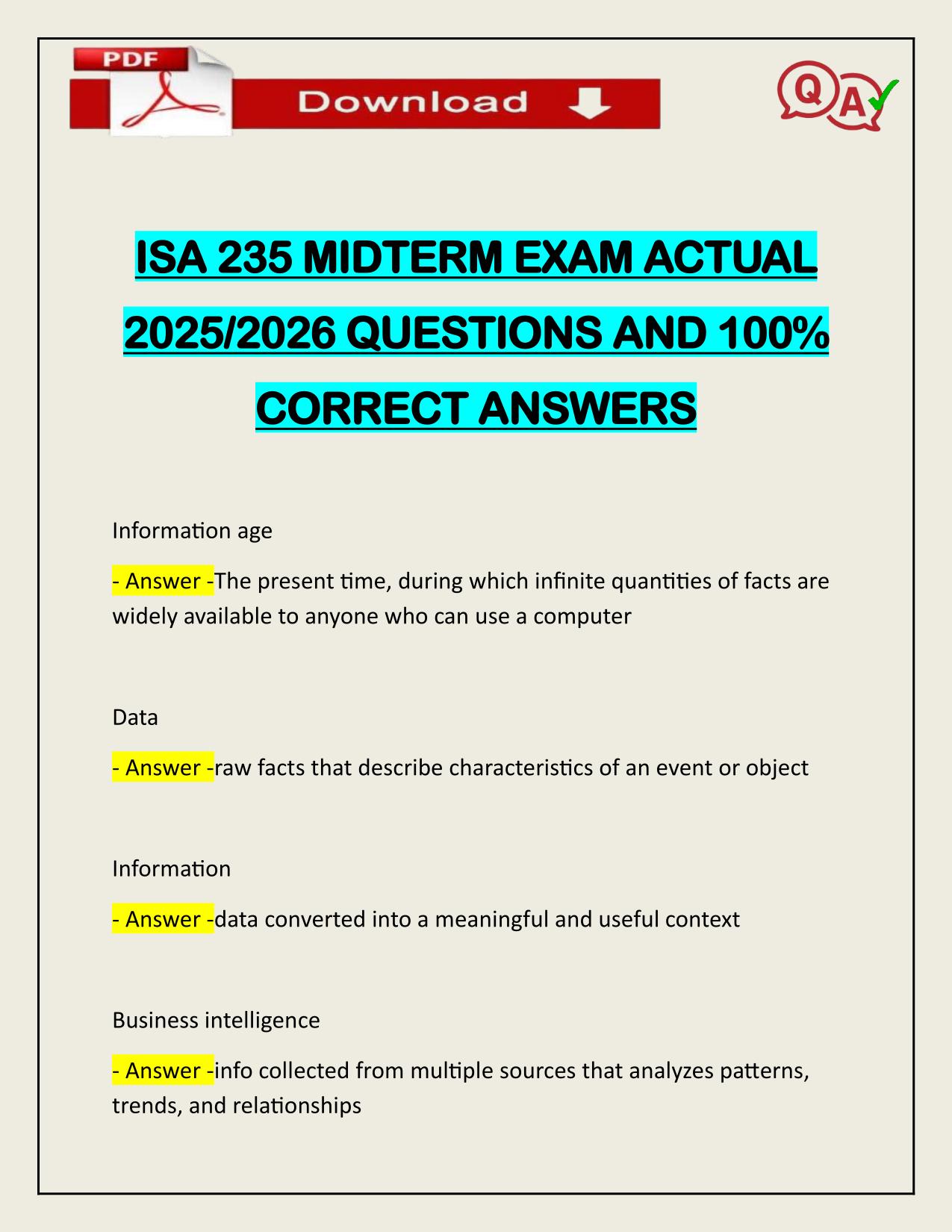 ISA 235 MIDTERM EXAM ACTUAL 2025/2026 LATEST UPDATE