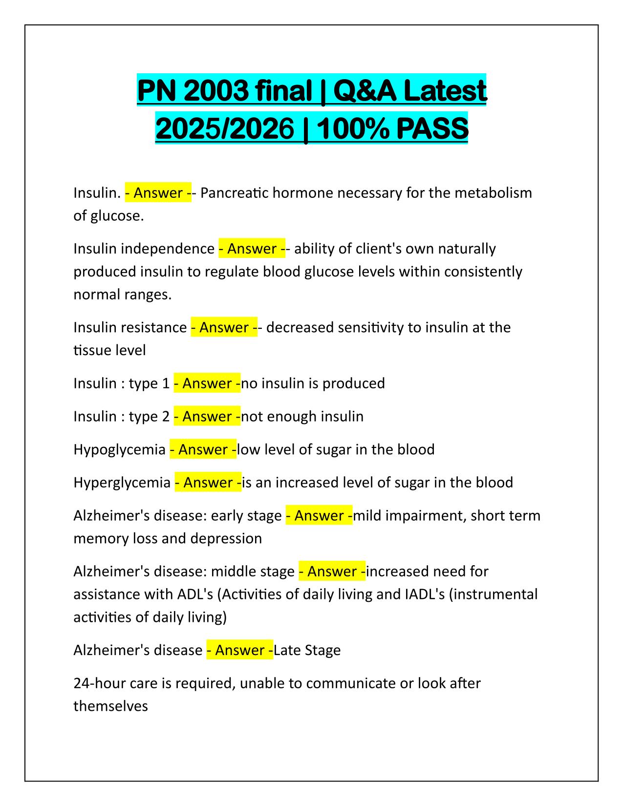 PN 2003 final Exam Correctly Answered
