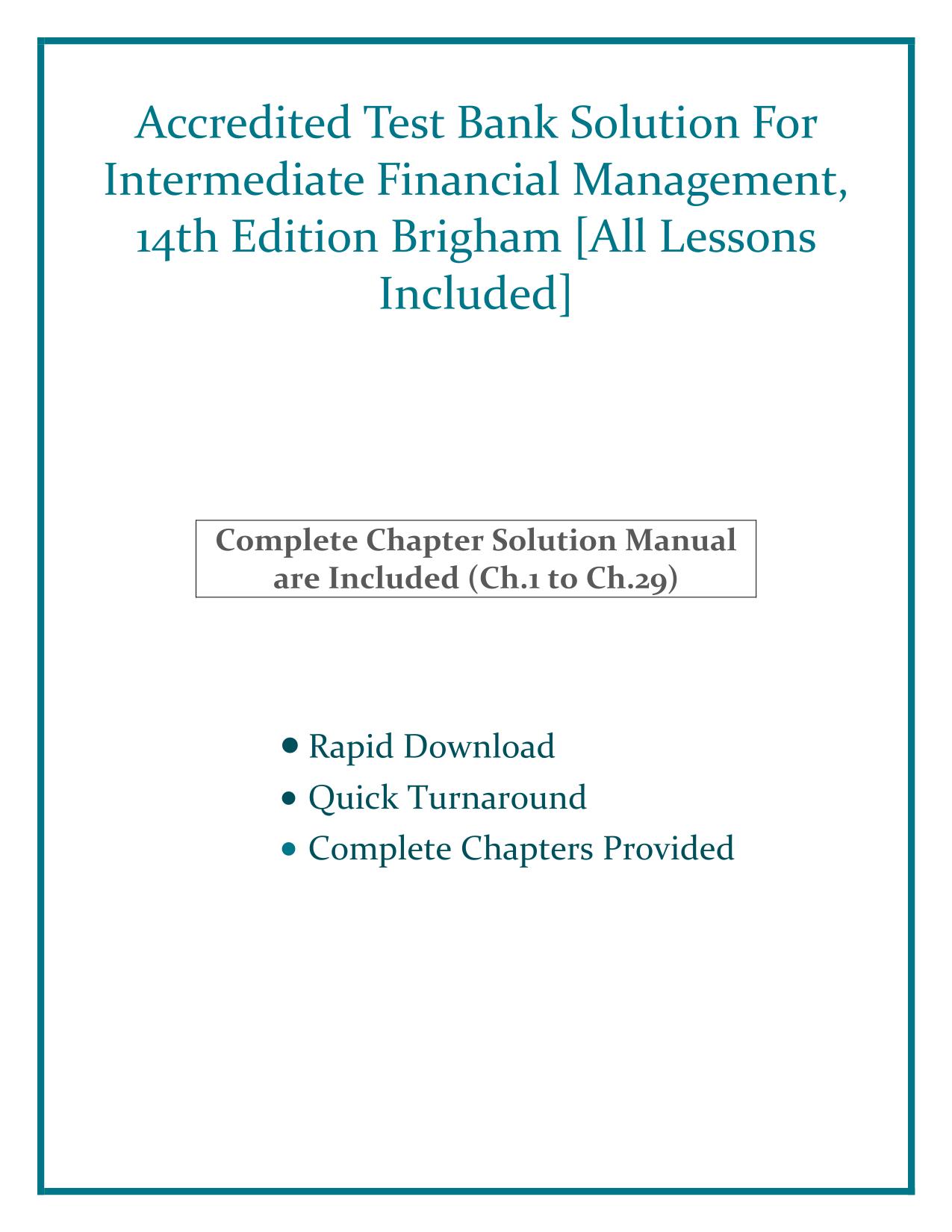 TEST BANK FOR Intermediate Financial Management, 14th Edition by Brigham ACTUAL 2025/2026