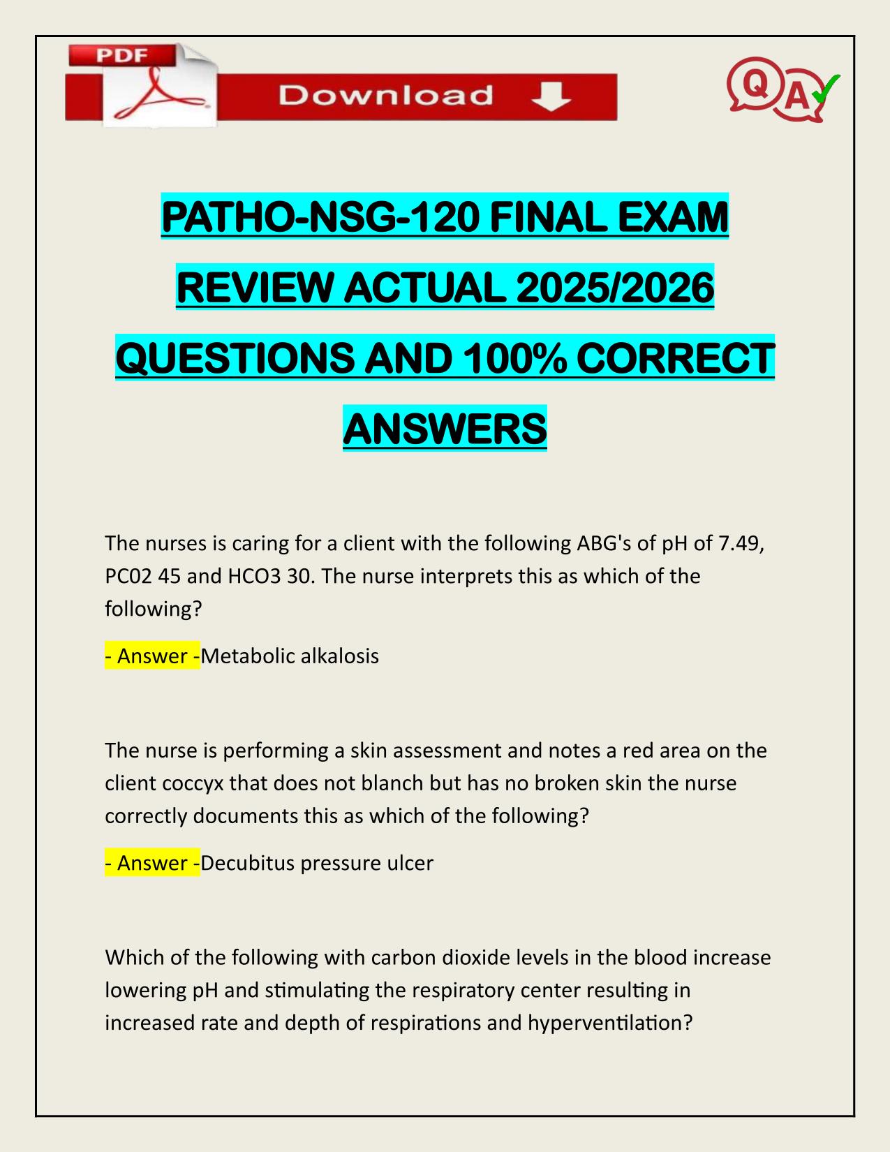BUNDLE FOR PATHO NSG 120 EXAMS ACTUAL 2025/2026 UPDATE