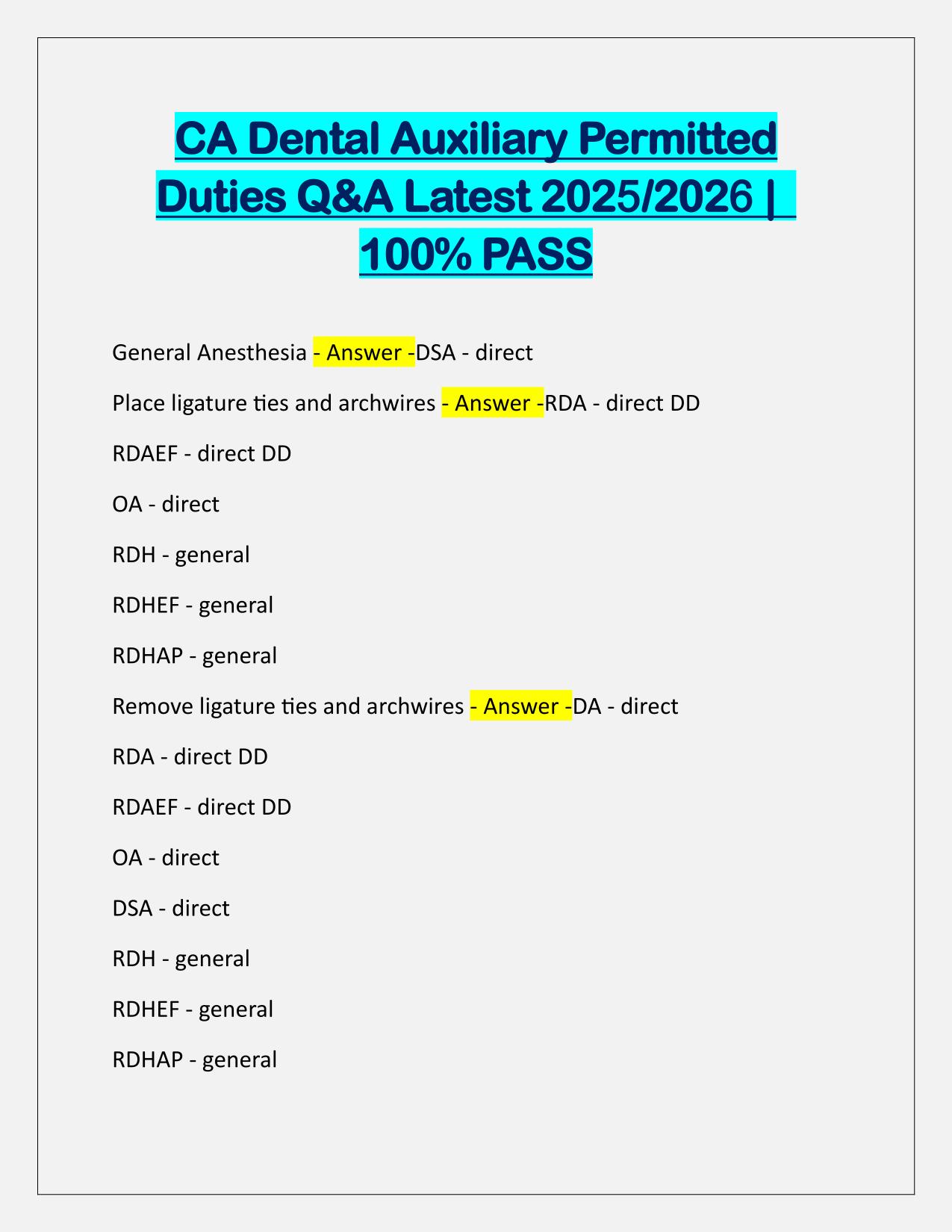 CA Dental Auxiliary Permitted Duties Q&A Latest Update