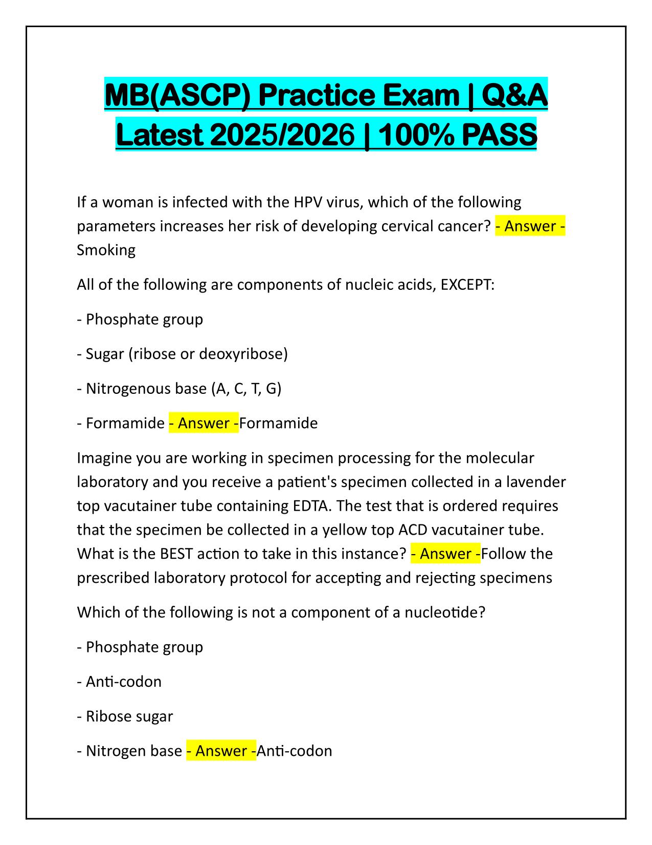 MB, Molecular Biology (ASCP) Practice Exam Q&A 100% PASS