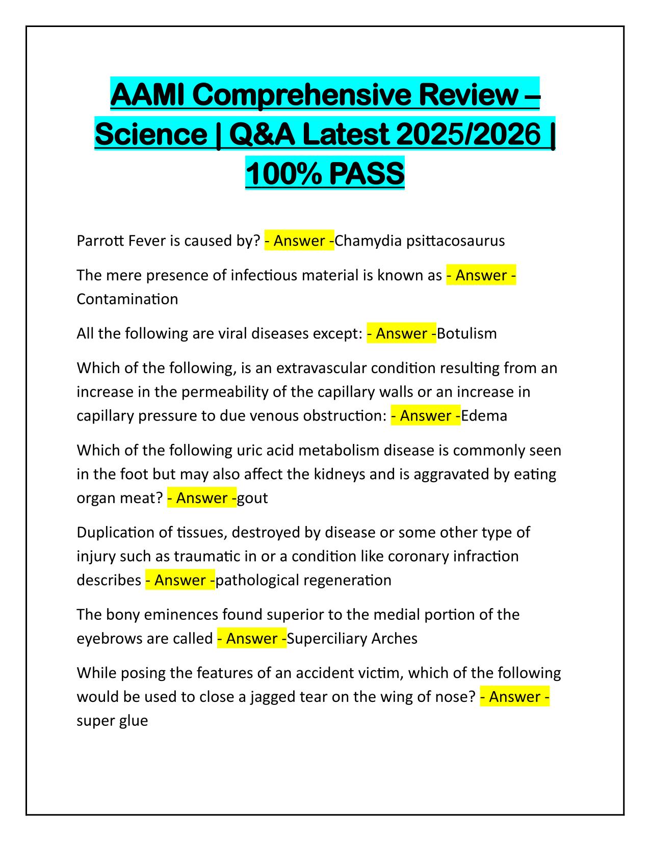 AAMI Comprehensive Review–Science Correctly Answered Latest Update