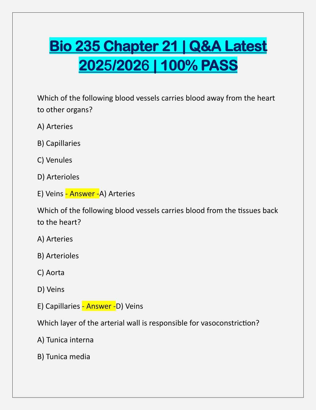 Bio 235 Chapter 21 Q&A Latest Update