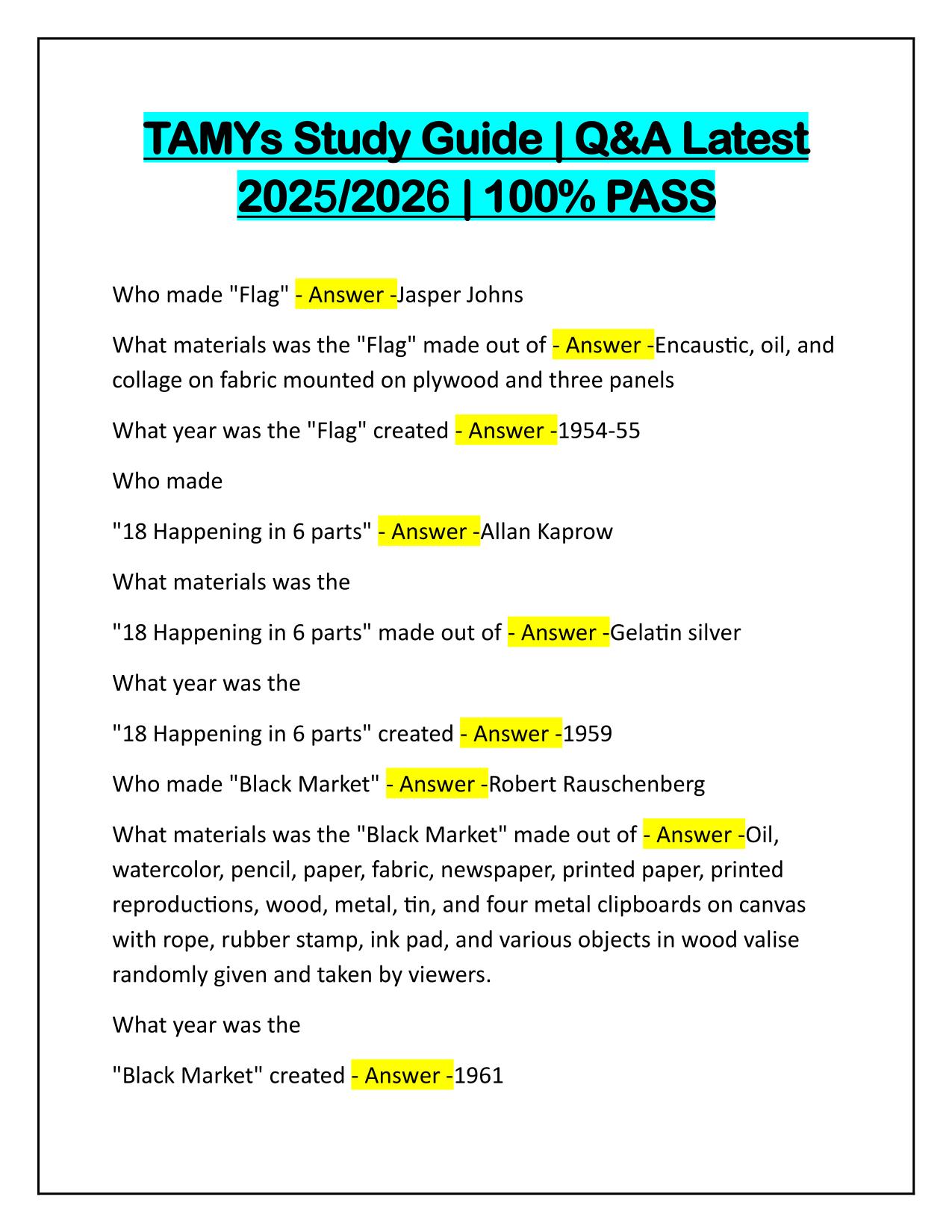 TAMYs Study Guide Q&A Latest Update 2025