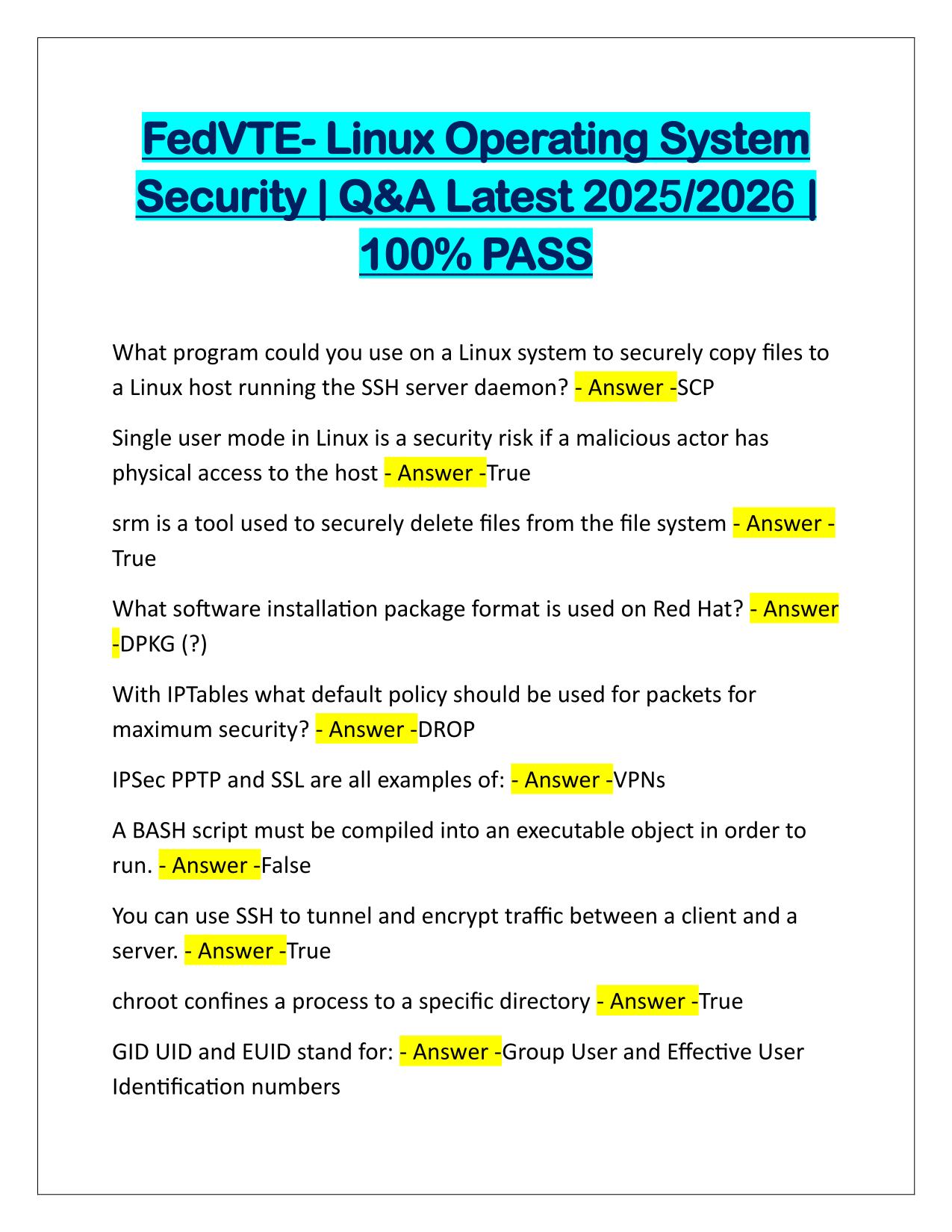 FedVTE-Linux Operating System Security Q&A Latest Update