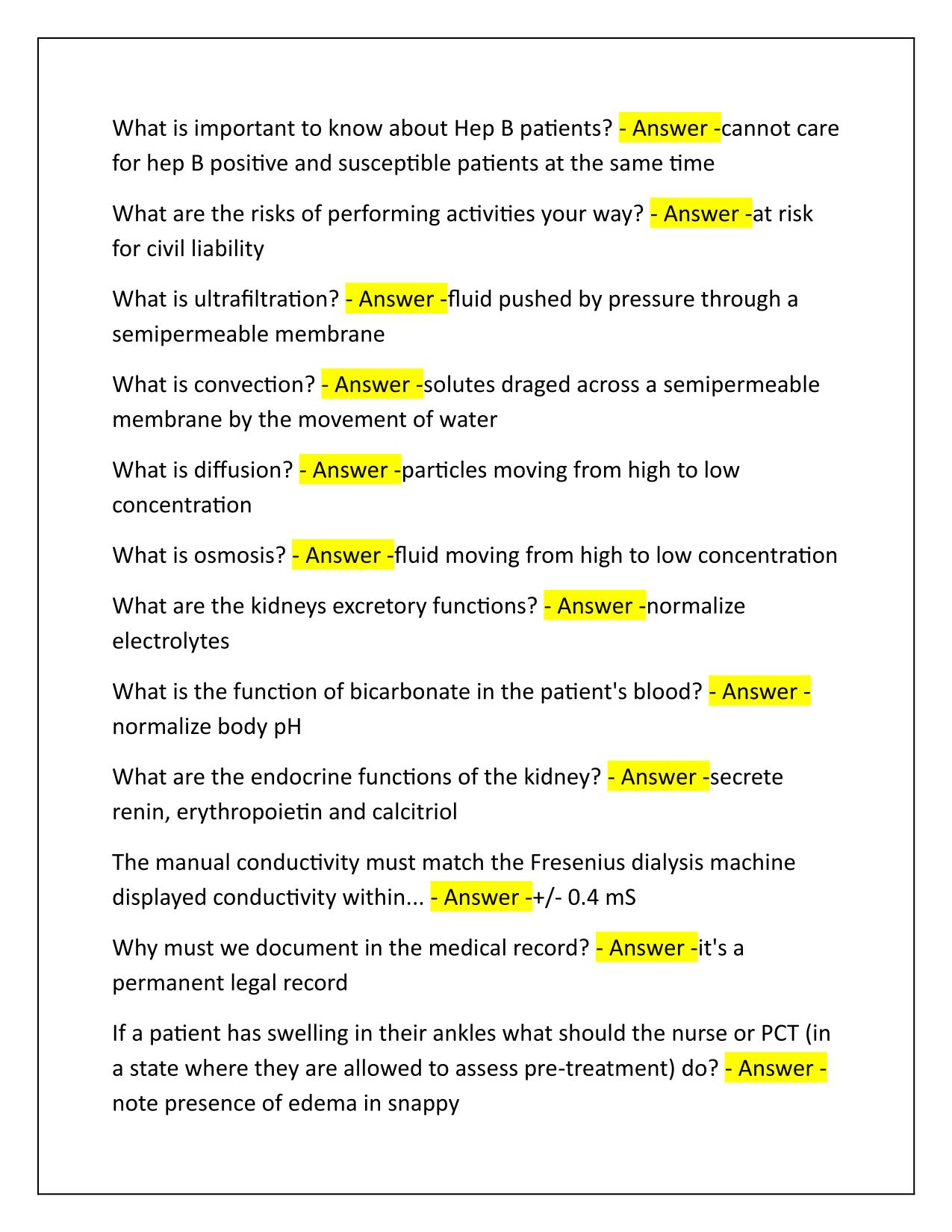 Davita PCT Final Exam Q&A Latest Update