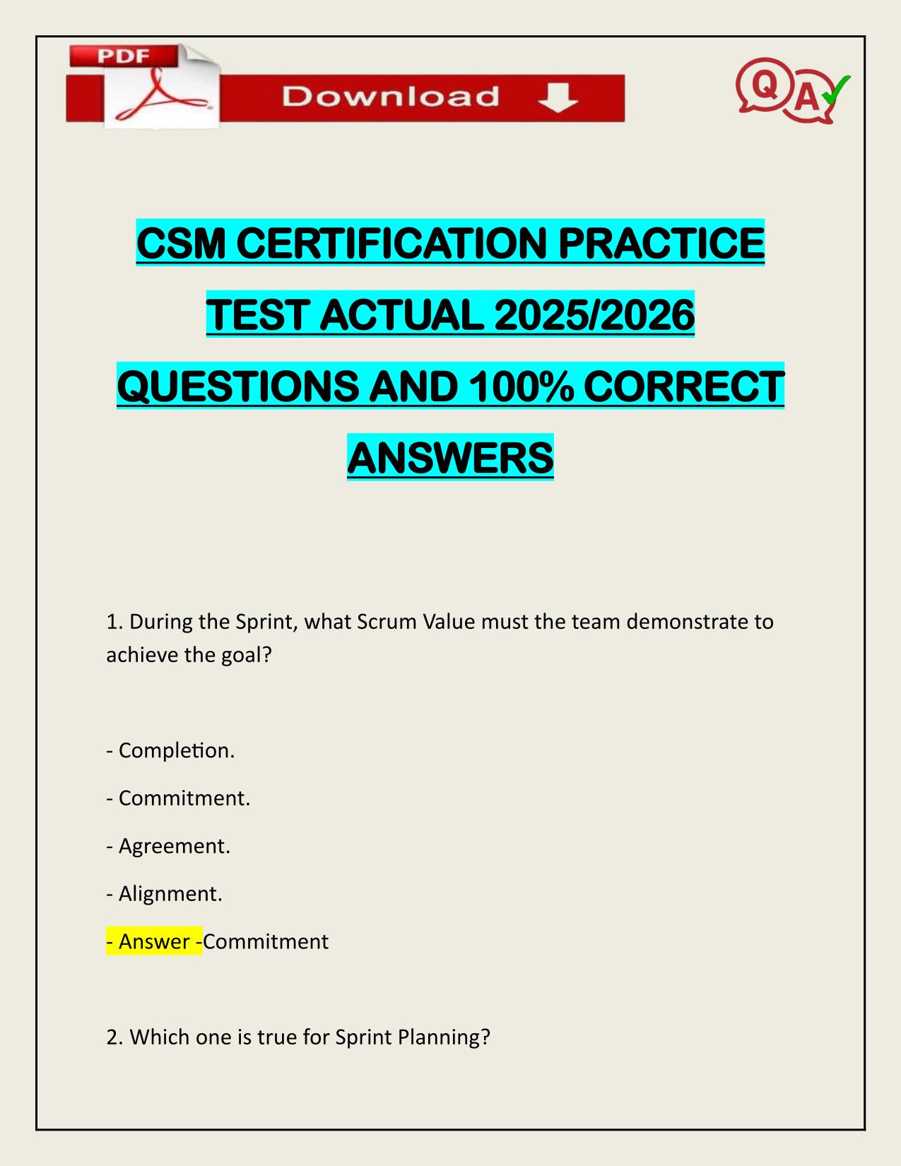 CSM CERTIFICATION PRACTICE TEST ACTUAL 2025/2026 LATEST