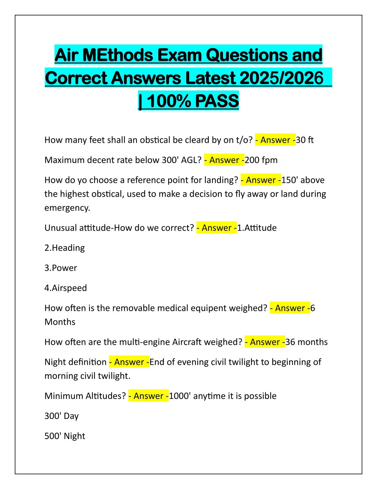 Air MEthods Exam Questions and Correct Answers Latest 2025