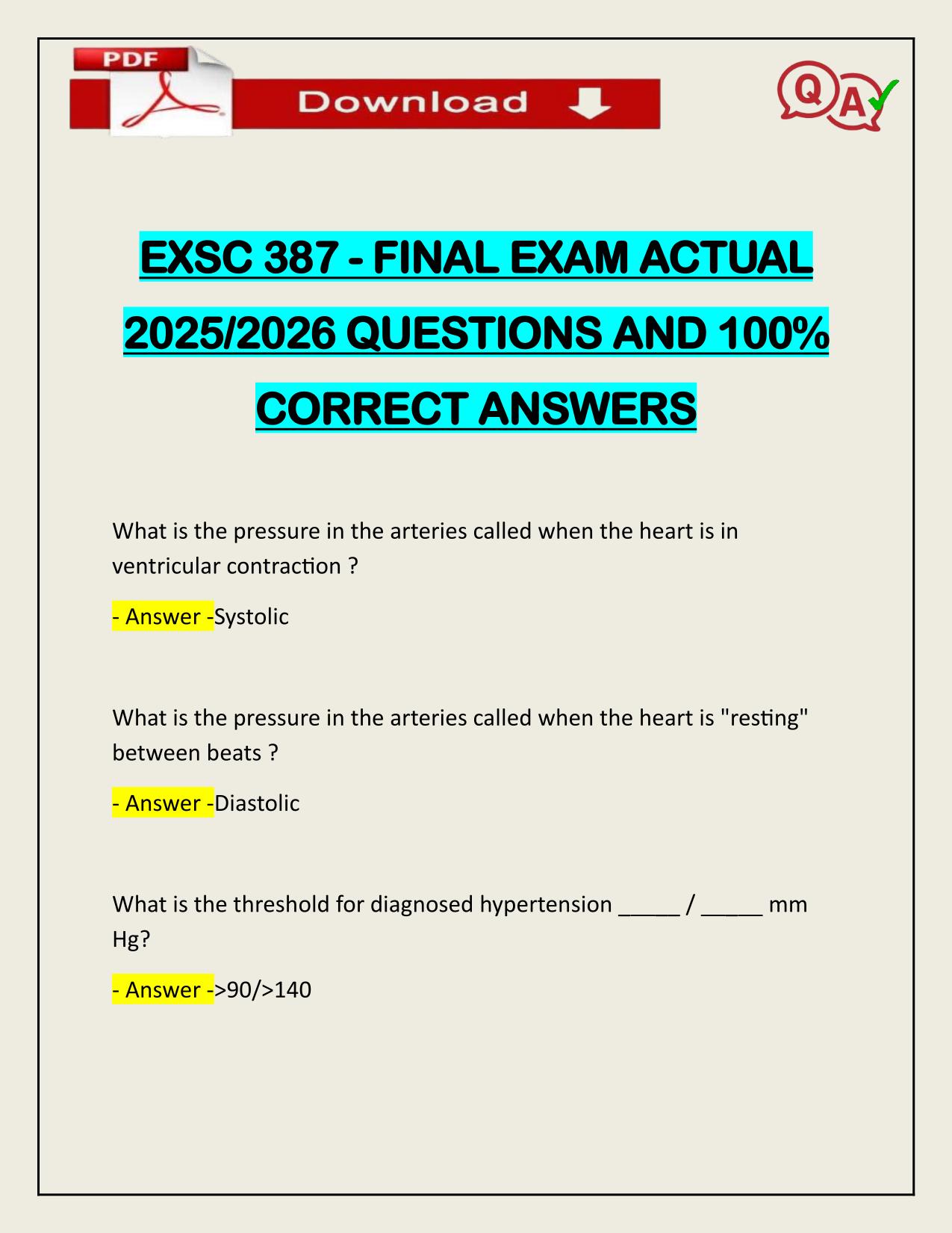 EXSC 387 - FINAL EXAM ACTUAL 2025/2026 CORRECTLY ANSWERED