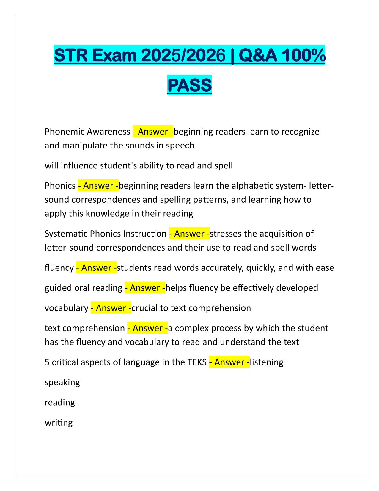 Package Deal for STR EXAMS Questions and Answers Latest