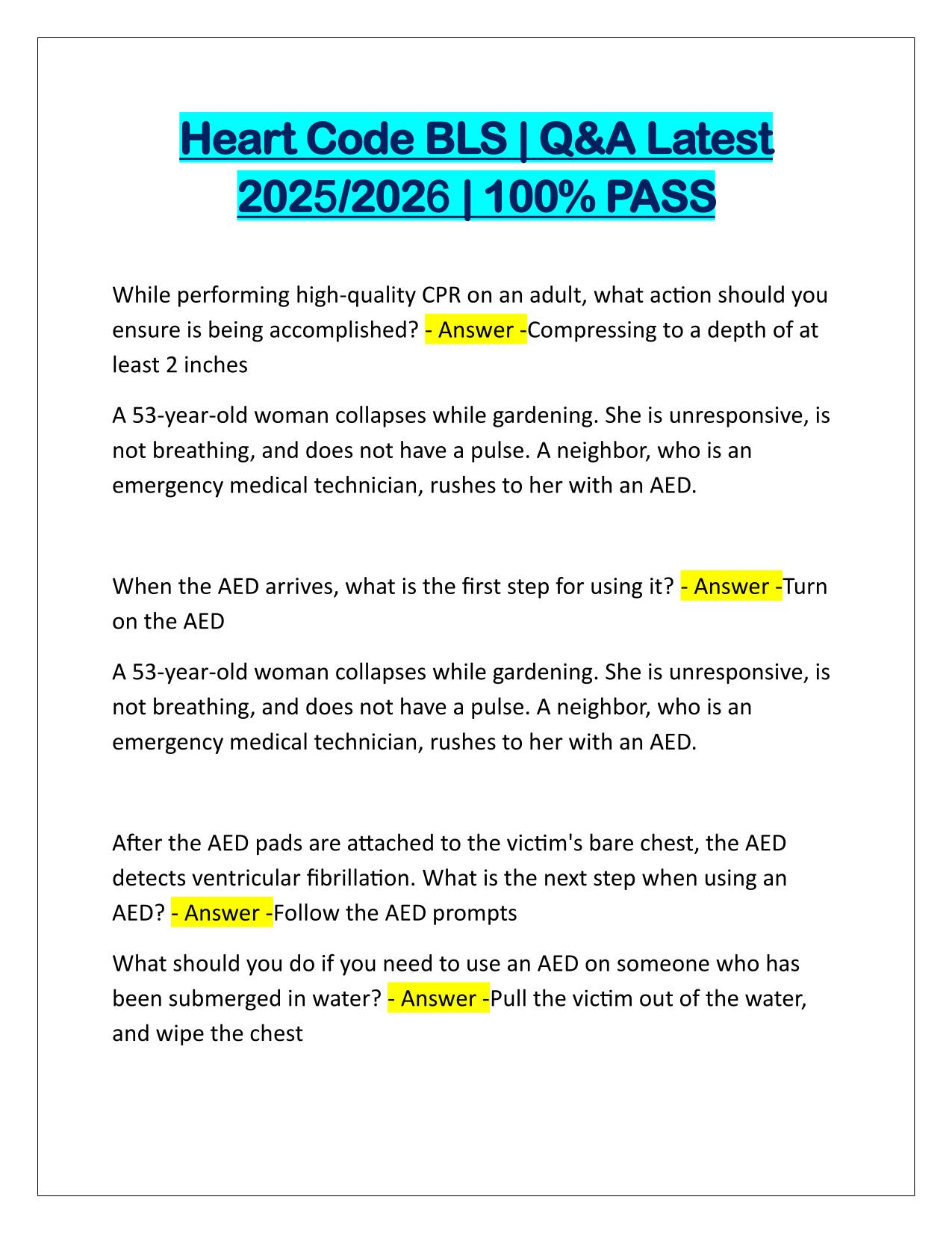 Heart Code BLS Correctly Answered Latest Update