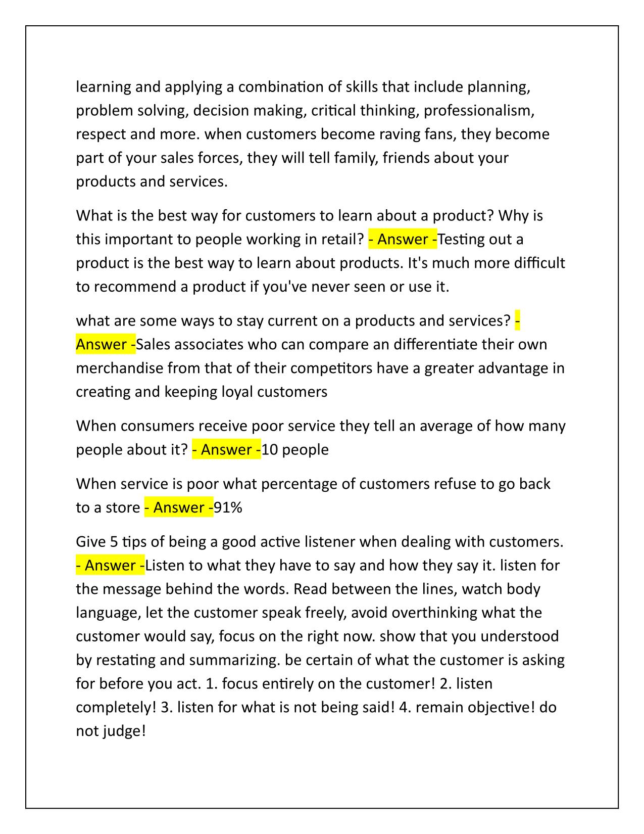 Customer Service and Sales Fundamentals by NRF Q&A Latest Update