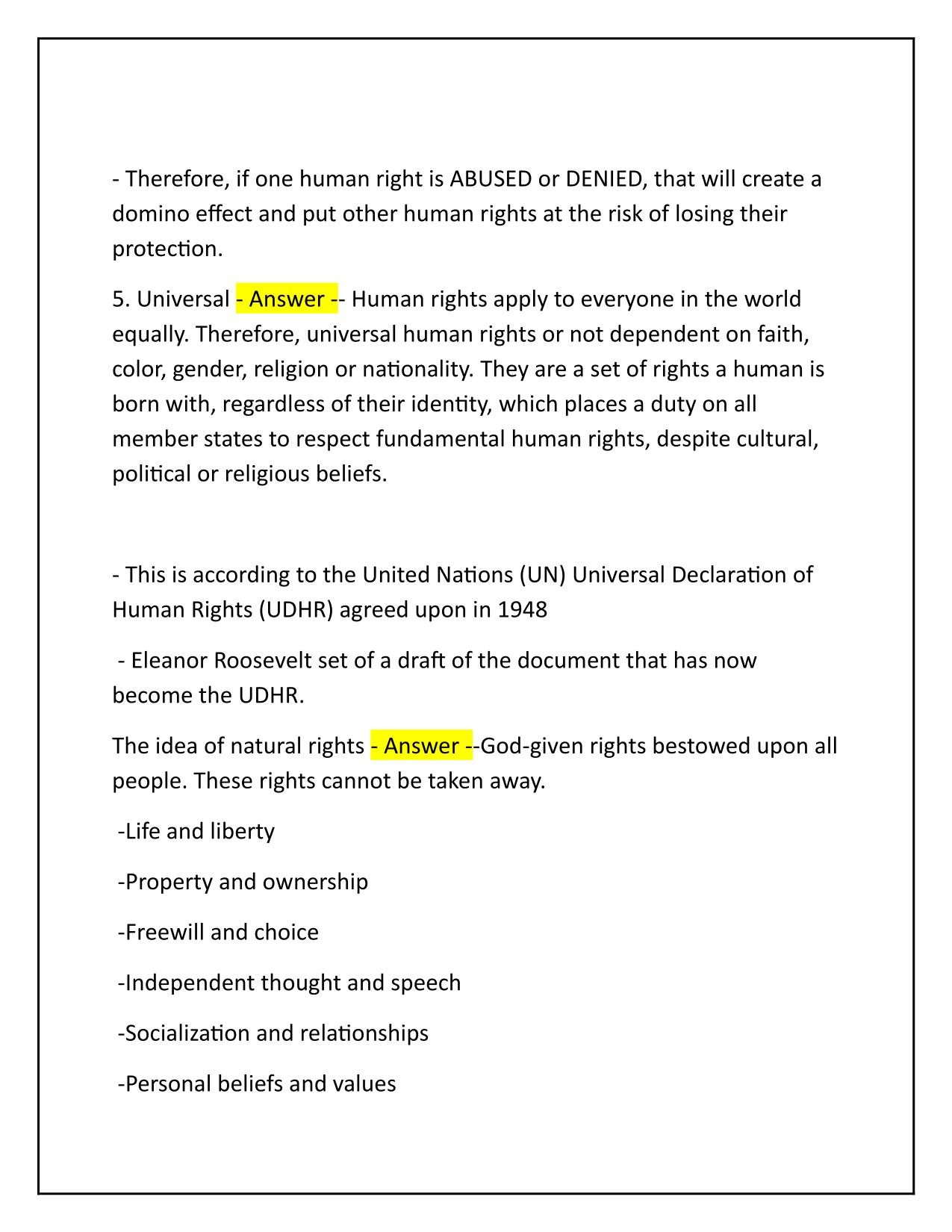 IB Global Politics Unit 2-Human Rights Correctly Answered Latest Update 2025
