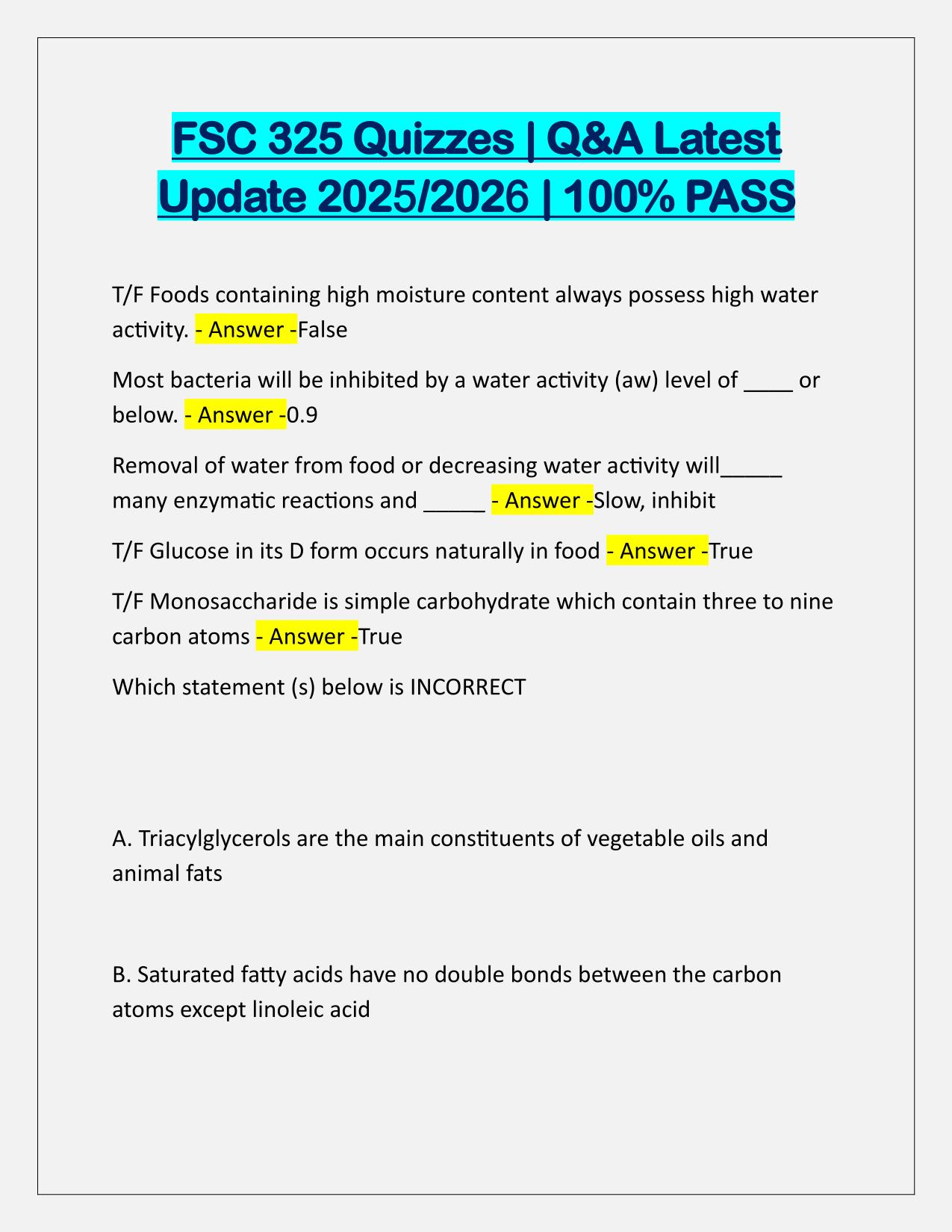 FSC 325 Quizzes Q&A Latest Update