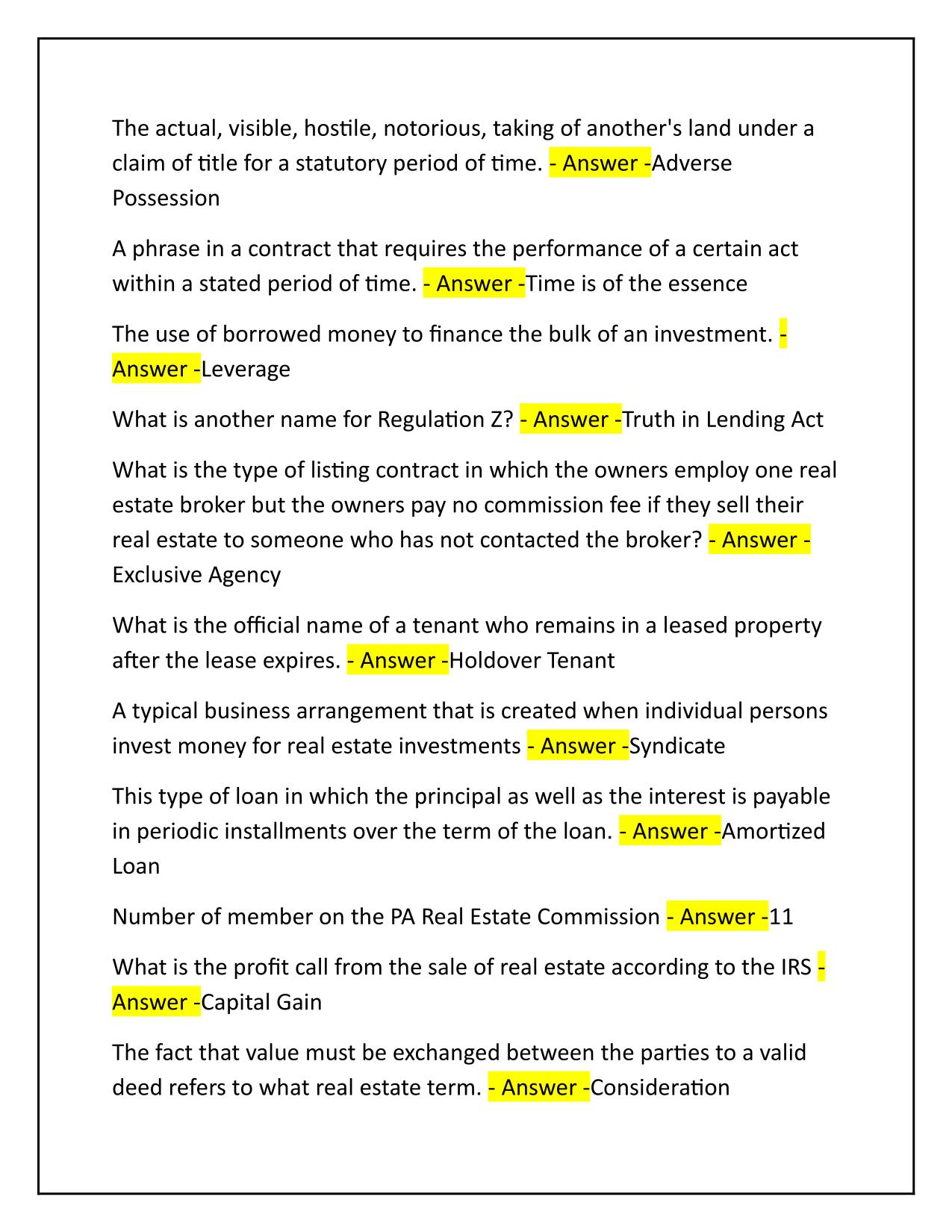 PSI REAL ESTATE EXAM Q&A Latest Update 100% PASS
