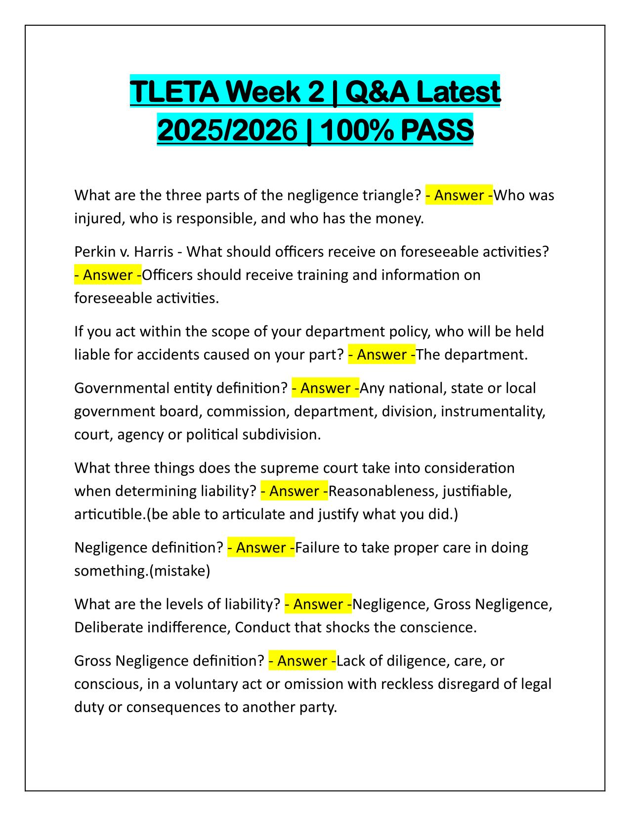 Package Deal for TLETA Weeks Exams Q&A Latest Update 2025-2026