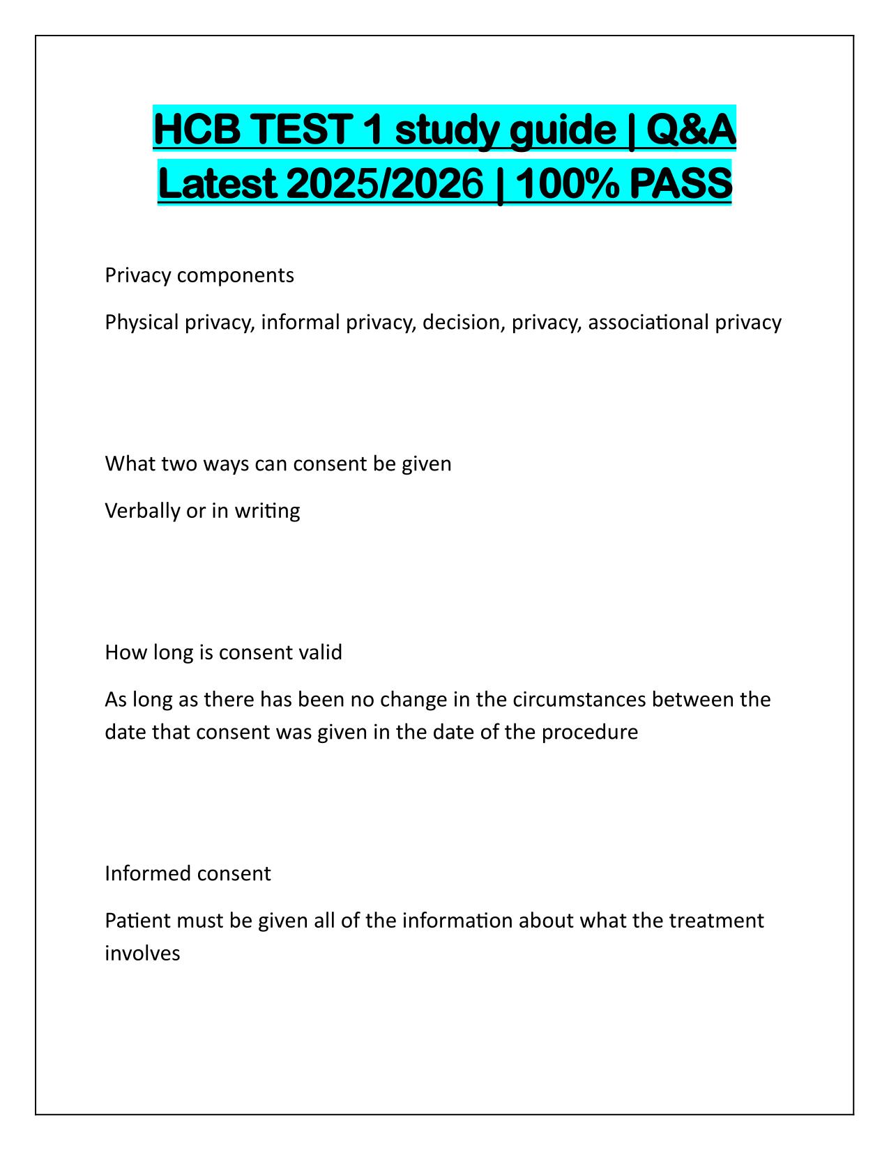 HCB TEST 1 study guide Latest Update 2025