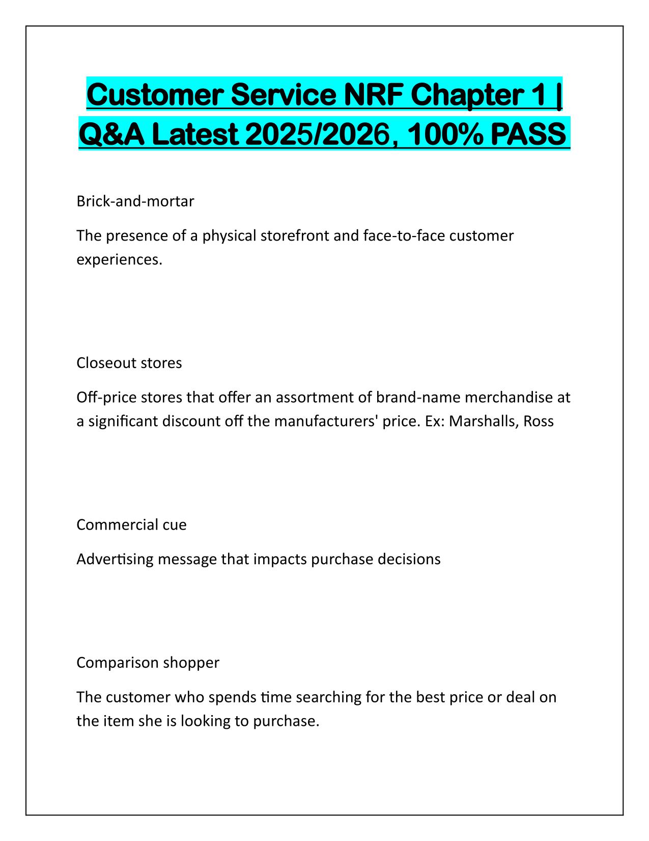 Customer Service NRF Chapter 1 Q&A Latest Update
