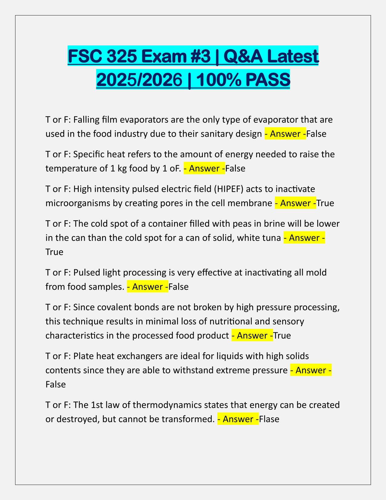 FSC 325 Exam #3 Q&A Latest Update