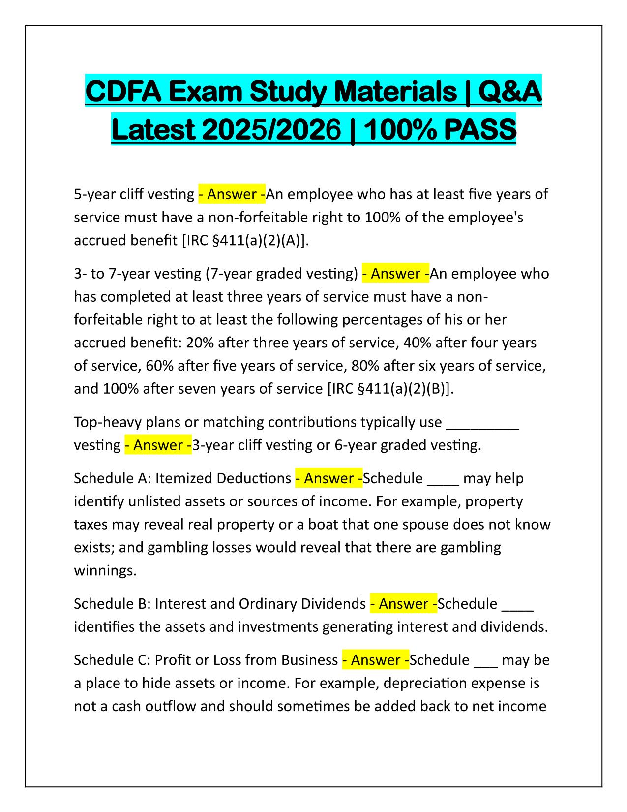 CDFA Exam Study Materials Q&A Latest Update 2025