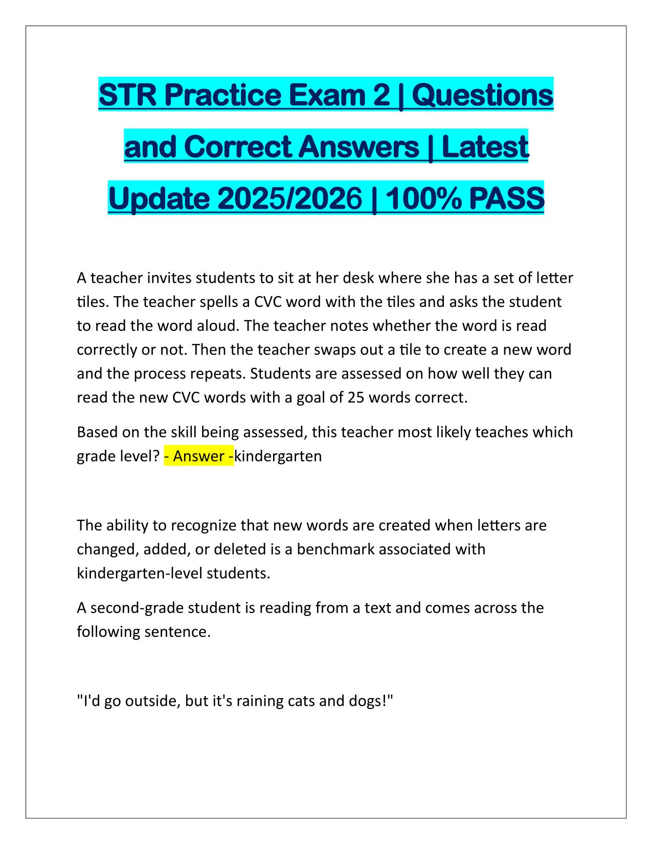 STR Practice Exam 2 Questions and Verified Answers