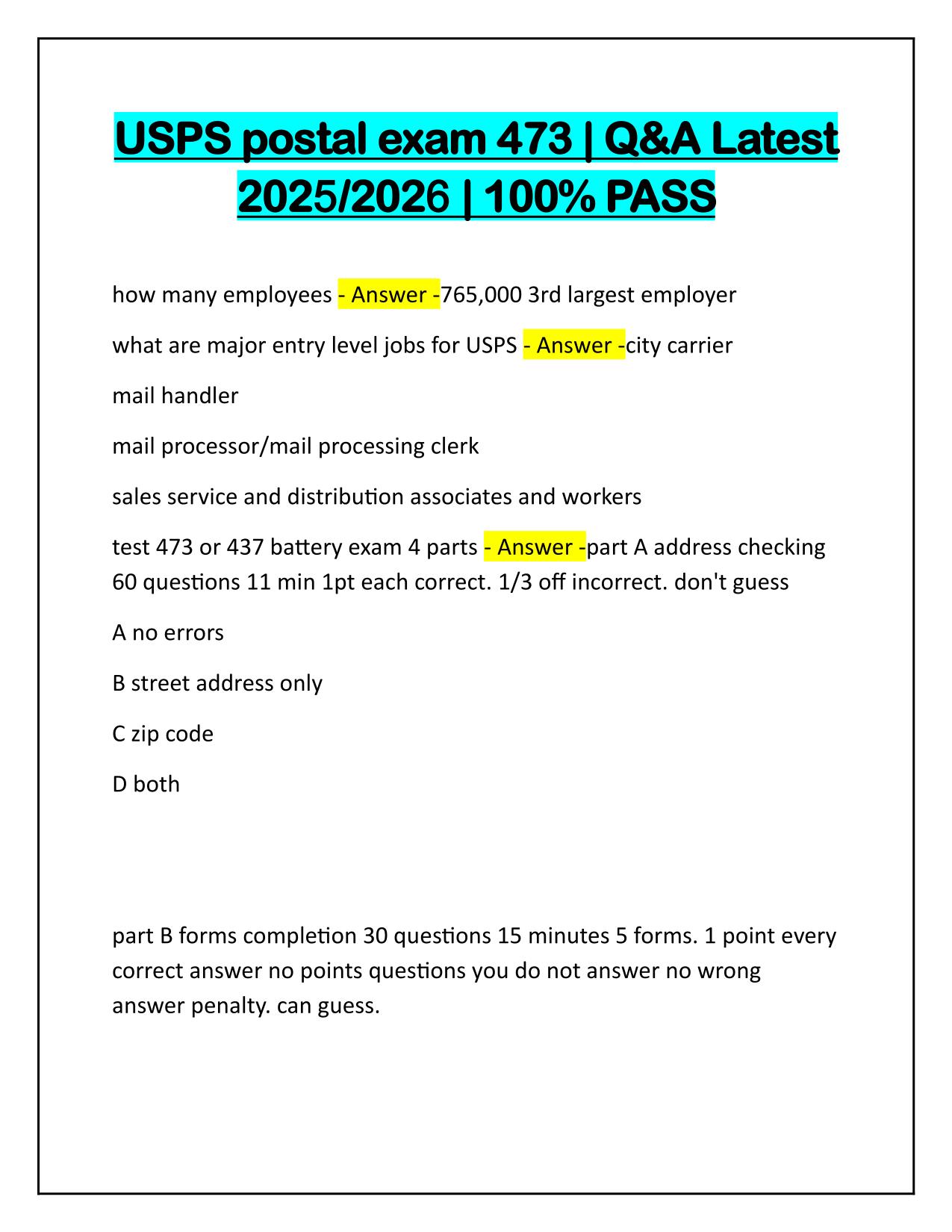 USPS postal exam 473 Correctly Answered