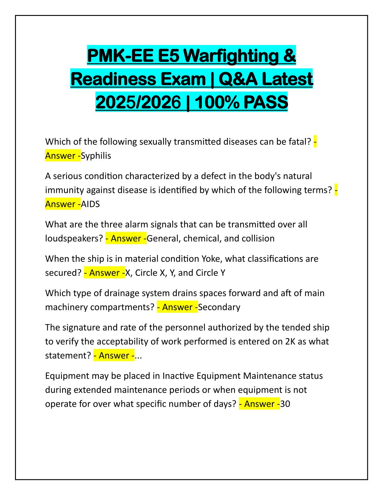 PMK-EE E5 Warfighting & Readiness Exam Q&A Latest Update